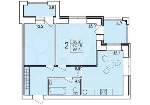 2-к квартира, 8/10 эт., 66м²